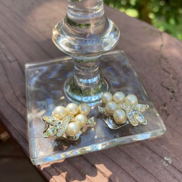 VTG MARBOUX Pearl Rhinestone Formal EARRINGS - Picture 2 of 7